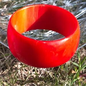 Vintage Bakelite Bangle – Red – 1 3/8” Wide – Authentic & Bold